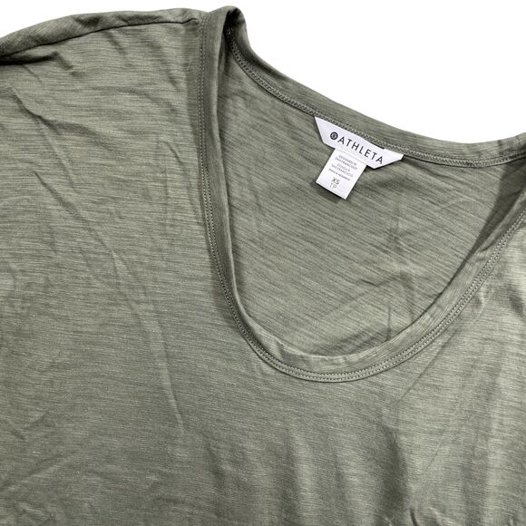 Athleta XS Crop Top Cap Sleeve Olive 100% Cotton Athletic Casual - Picture 2 of 5